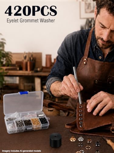 Moofey 3mm Leather Grommet Kit, 420 PCS Eyelets and Grommets with 3 Tools