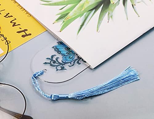 Blank Clear Acrylic Bookmakrs Penta Angel 20Pcs Plastic Craft Transparent Acrylic Bookmakrs with 20Pcs Small Bookmakrs Tassels for DIY Projects and Graduation Gift Tag