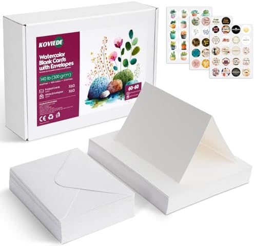 KOVIEDE 60 Pack Foldable Blank Watercolor Cards with Envelopes 4 x 6 Inch