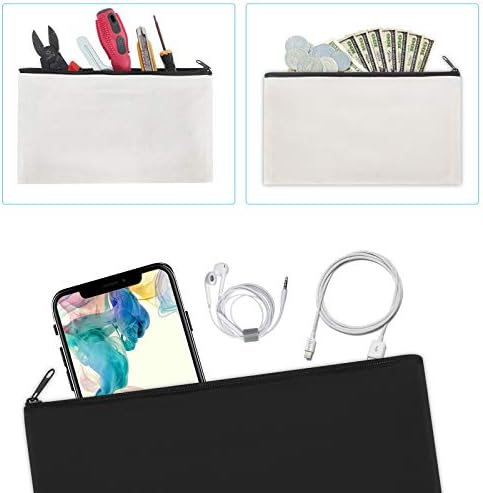 12 Pieces White Cotton Canvas Makeup Bag, Multipurpose Cosmetic Bag with Zipper Travel Toiletry Pouch, Blank DIY Craft Bag (White, S)