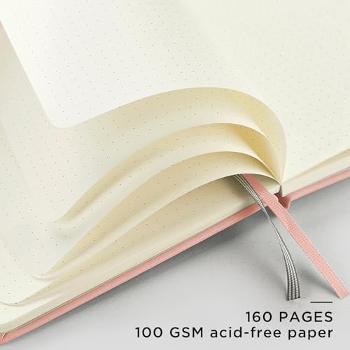 &And Per Se Dotted Notebook with Pen, A5 Hardcover Dotted Journal, 160 Pages 100GSM Thick Paper Dot Grid Journal with Fineliner Pen (Pink)