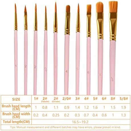 1 Pack Paint Brushes Set, 10 Pcs Nylon Hair Painting Brushes for Watercolor, Oil, Acrylic Paint, Pink