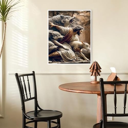 KYOQFVN Jesus and Wolf Paint by Numbers for Adults - DIY Adult Paint by Number Kit on Canvas, Easy Acrylic Painting Kits for Home Wall Decor 16x20 Inch（Without Frame）