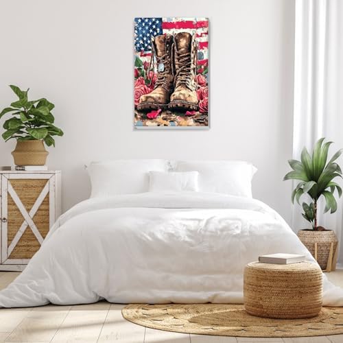 Bowetile Independence Day Paint by Numbers for Adults with Frame, 4th of July Adults' Paint-by-Number Kits on Canvas, Easy Acrylic American Flag Oil Number Painting for Home Decor, 8x12in