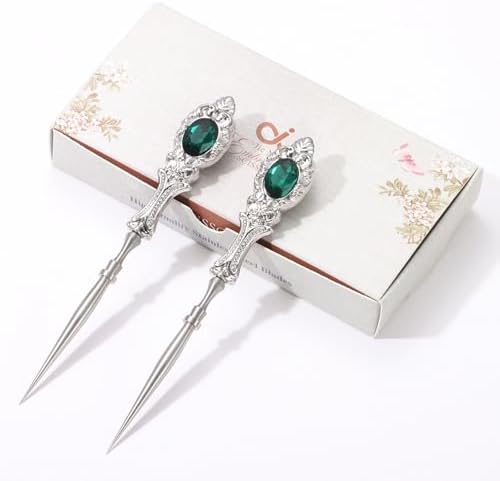 2Pcs Metal Embroidery Awl Set, European Vintage Carved Handle Scratch Awl, Sharp Sewing Awl Tool for Sewing with Storage Cases, Durable and Leather Punch Stitching DIY Craft(Silver)