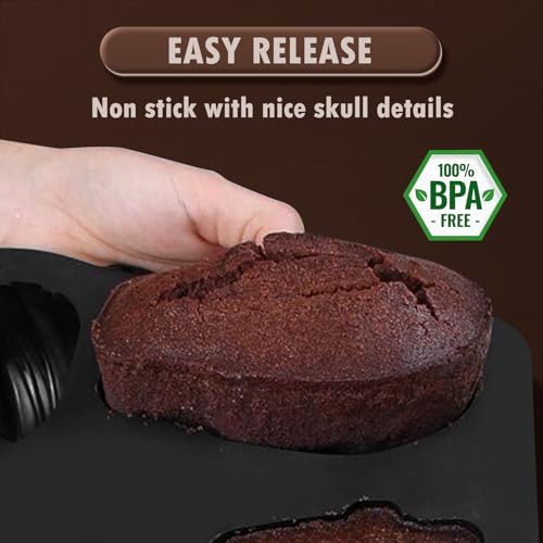 HKNMTT Halloween Silicone Molds for Baking Extra large, 6 Cavities 3D Skull Cake Pizza Soap Pan Molds, Nonstick Halloween Skeleton Mold for Ice Cupcake