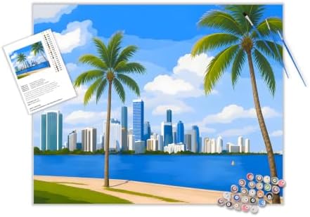 ARNLRDYA Miami Cityscape Paint by Number Kits, Downtown View Hand-Painted Art, Modern Urban Canvas Acrylic Painting Set, Florida City Paint by Numbers for Home Decor(16×20inch, Unframe)