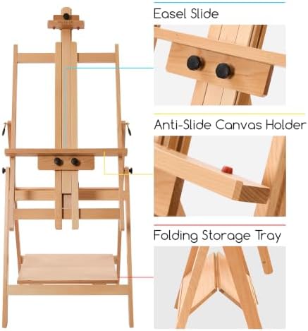 MEEDEN Large Studio Artist Easel: Heavy Duty H-Frame Easel for Painting | Wooden Artists Easel - Convertible Easel - Collapsible Floor Art Easel Stand for Adult, Craft, Office & Studio Natural