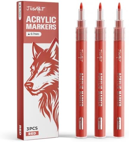 JusArt 0.7mm Fine Point Red Paint Markers, 3 Pack