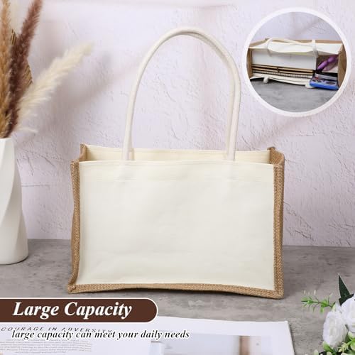 4 Sets Burlap Tote Bag, Jute Tote Bag with Canvas Makeup Pouch Reusable DIY Craft Blank Gift Bags for Wedding Bridesmaid, Shopping, Pool, Wedding (Beige)