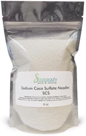 Soapeauty Sodium Coco Sulfate (SCS) Noodles | Coconut Oil Surfactant for Shampoo Bars, Soap Making, Body Wash, Cleansers & DIY Skin Care | 8 oz