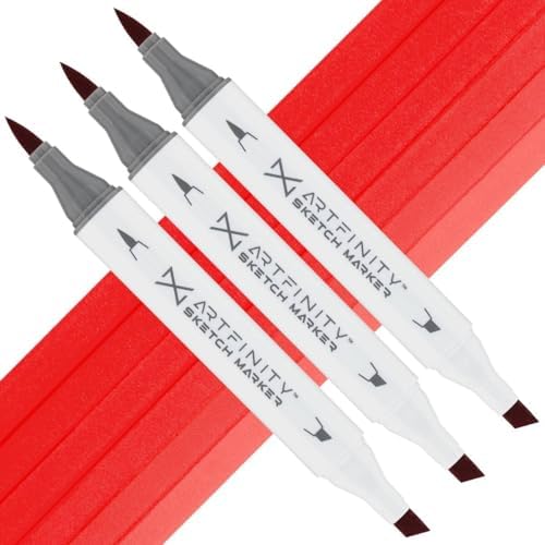 Artfinity Sketch Markers - Set of 3 - Lipstick Red R1-7, Vibrant, Professional, Dye-Based Alcohol Markers for Artists, Drawing, Travel, & More