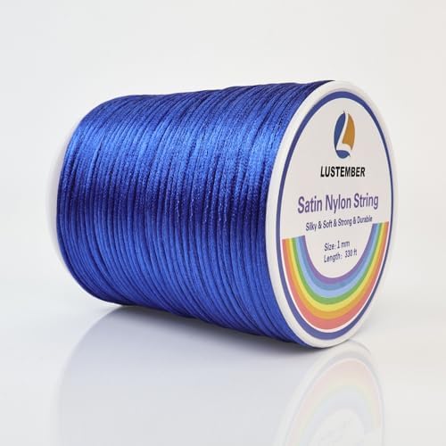 LUSTEMBER 330 Feet Satin Nylon String, 1 mm Silky Smooth Durable Nylon Cord for Jewelry Making, Bracelets, Beading, Necklaces, Macrame, Kumihimo, Rattail, and Chinese Knot Craft