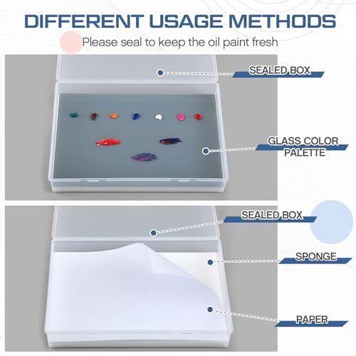 Nuanchu 1 Pcs 12 x 16 Inch Glass Palette for Oil Painting, Neutral Grey | Airtight Keep Wet Palette Container, 40 Sheets Disposable Paper, Keeps Paint Fresh, for DIY Color Mixing Beginners