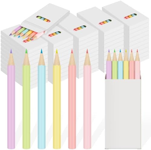Ctosree 50 Packs Mini Colored Pencil Bulk 6 Per Box, Pastel, 3.5''
