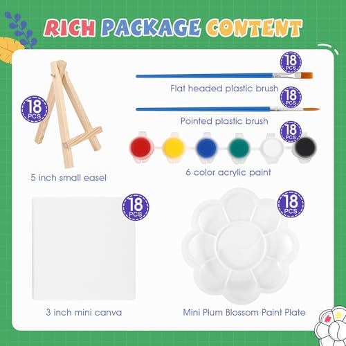 ESRICH 18 Set Mini Acrylic Paint Kit, Mini Stretched Canvas with Easel