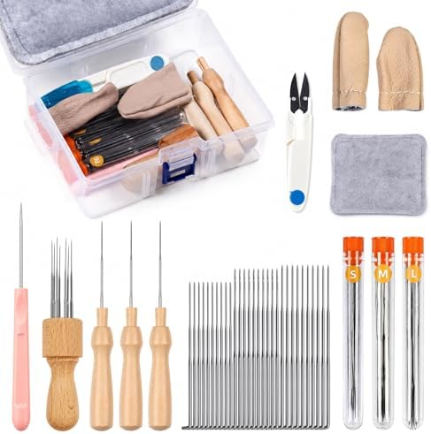 LUDOTEK 75-Piece Complete Needle Felting Tool Set with Storage Box, 3 Sizes Felting Needles, 8-Needle & Single-Needle Handles, Wool Felting Pad for DIY Craft Projects