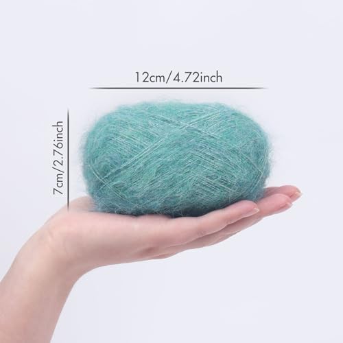 NICEEC 2 Skeins Long Pile Mohair Yarn 2.82oz/788yds - Waterfall Blue