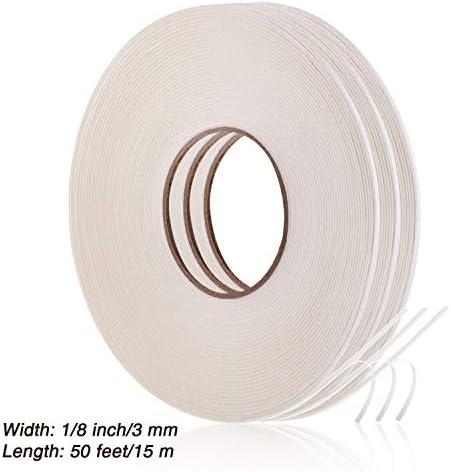 Zonon 3 Rolls Double Sided Foam Tape, 1/8 Inch by 50 Feet, White