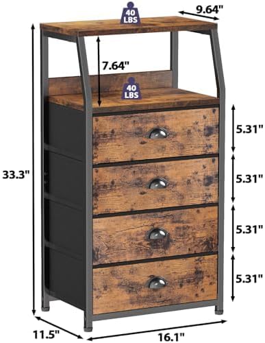 Furnulem Tall Night Stand, Bedside Table for Bedroom, Small Fabric Dresser