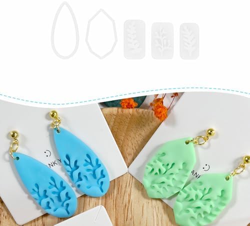 Xaekicr 5pcs Leaf Texture Polymer Clay Cutters – Clay Cutters for Earrings, Geometric Teardrop Shape Clay Tools, Clay Molds for Polymer Clay Jewelry DIY