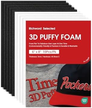 Poolin 3D Puff Embroidery Foam 3mm, 6x8 Inch, 10 Sheets, Black & White