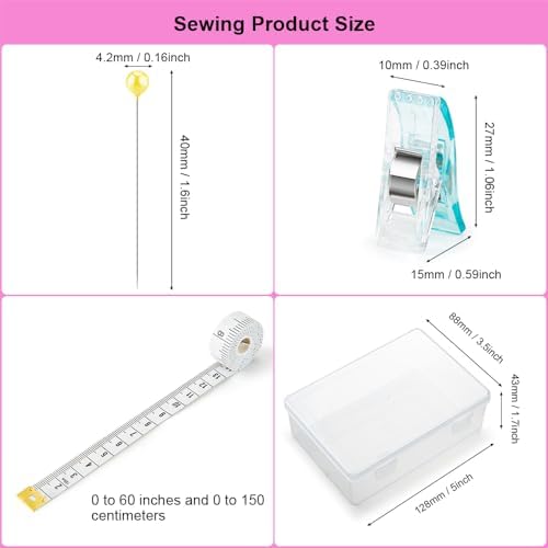 50Pcs Sewing Clips & 400PCS Sewing Pins with Box, Assorted Colors Quilting Clips Fabric Clips for Sewing Quilting Supplies Crafting Tools, Straight Pins with Colored Pearlized Ball Heads Long 1.6inch