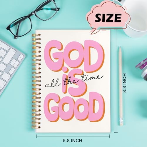God Is Good Motivational Christian Notebooks, Pink Prayer Journal Office Supplies Gifts for Desk Woman Men, Bible Hardcover Spiral Journaling Notebook, 5.5x8.3 Inch