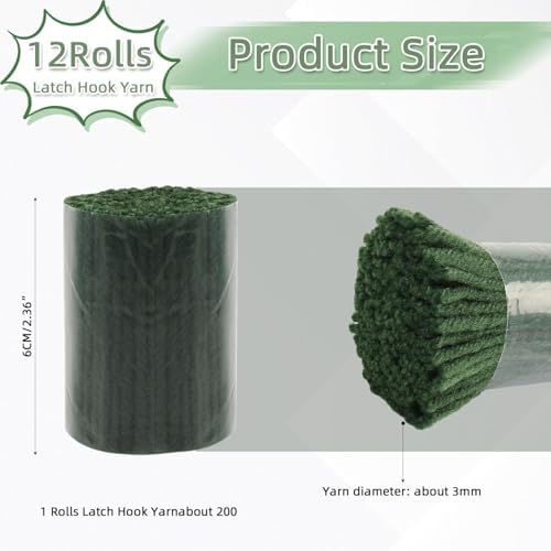 AKZYTUE 12 Rolls Latch Hook Yarn, Precut Rug Yarn for Latch Hook Kits, Crochet Yarn Bundles for Latch Hook Rug Making, DIY Tapestry Crafts for Adults & Beginners,Forest Green