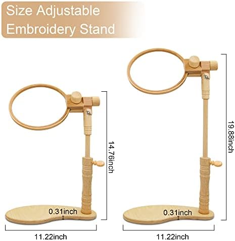 Adjustable Embroidery Hoop Stand, Beech Wooden Cross Stitch Holder, Embroidery Lap Stand for Needlework, Tabletop Seat Frame Stand for Embroidery and Cross Stitch