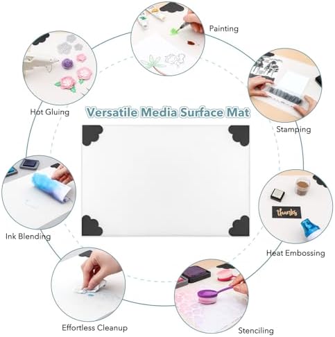 CYFUN DESIGN 2PCS Non-Stick Craft Mat for Card Making Stamping Ink Blending 15.75x10.24in Heat Resistant Media Surface Mat Use for Glass Media Mat Stamping Platform with Weighted Reinforced Corners
