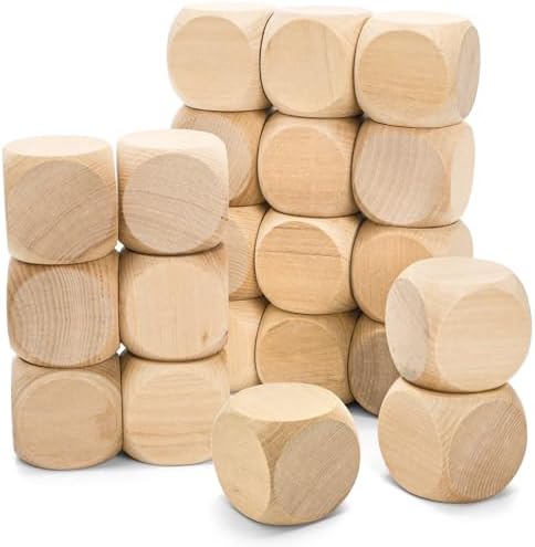 ZEAYEA 20 Pcs Blank Wooden Dice, 2 inch Unfinished Square Blocks, Blank 6 Sided Wood Cubes with Rounded Corners for Building Blocks, DIY Craft Projects, Party Supplies (Pack of 4)