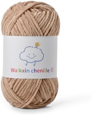 Skinny Chenille Yarn for Crocheting, 1.75 oz/ 109 yds Amigurumi Yarn&Baby Yarn for Crocheting Soft, Fluffy Fingering Weight Velvet Yarn for DIY Crafts&Baby Blankets.(Light Coffee)