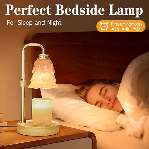 XJZJY White Flower Candle Warmer Lamp with Timer, Birthday Gifts for Women | Dimmable wax melt warmer with 2 bulbs for jar candles, height adjustable,White tulip design, home decor, housewarming gifts