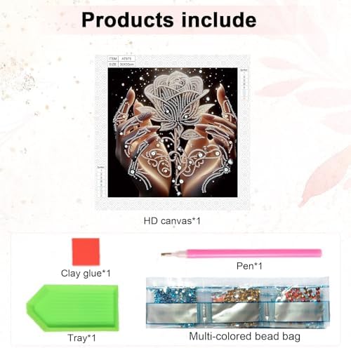 AiYuanzsh 5D Special Shaped Diamond Painting Kit - The Rose in Hand Design, Unique Crystal Rhinestone Diamond Art Set for Beginners and Adults, Perfect for Home Wall Decor and Holiday Gifts