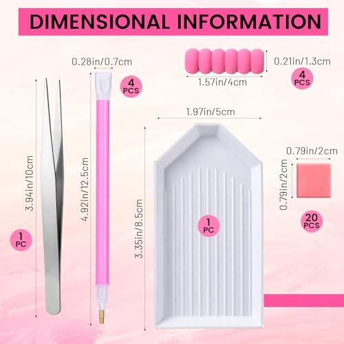 30PCS Rhinestone Picker Tool Kit 4 PCS Dual-head Dotting Pen Applicator with 4 PCS Pen grip 20PCS Clay Precision Jewelry Tweezers and Rhinestone storage Tray for DIY Nail Art Craft Crystals