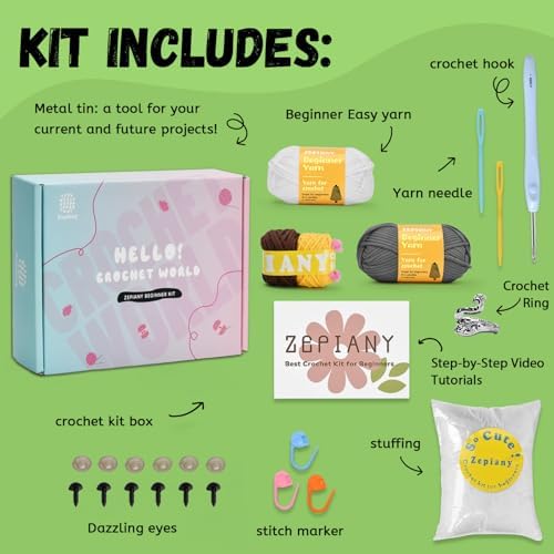 Zepiany Crochet Kit for Beginners, Crochet Kit for Adults Easy Arts Crochet Animals Crafts, Knitting Kit Crochet Kits Women Men with Step-by-Step Video Guides Crochet Gifts, Penguin Bee Bunny