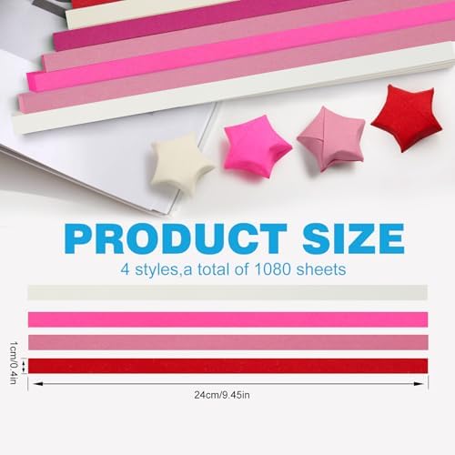 FoDau770 Solid Color Star Paper Strips - 1080 Sheet, Red Series