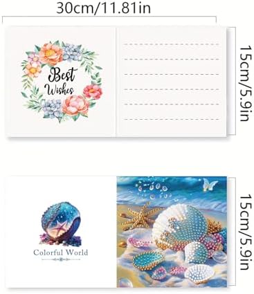 LSQFS 6 Pack Ocean Diamond Art Greeting Cards for Adults,5.9x5.9in