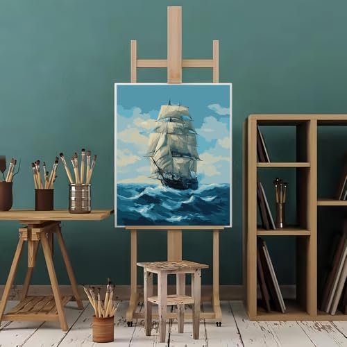 Natuyalo Paint by Numbers for Adults Beginner, Sailing Boat Paint by Number Kits on Canvas Without Framed, Seaside View Paint by Easy Acrylic Painting Home Wall Decor 16x20 inch