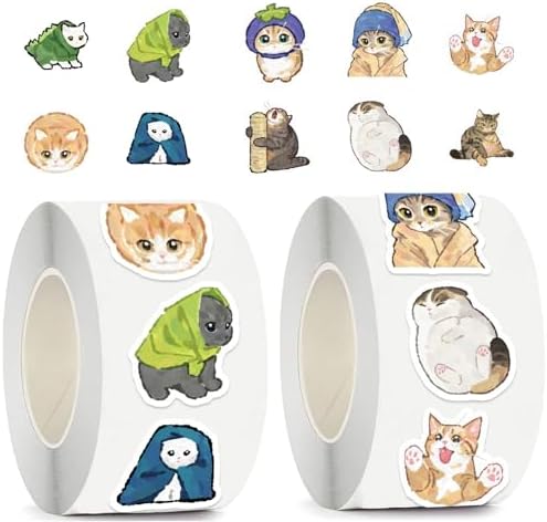 500Pcs Cat Stickers Waterproof Vinyl Decals for Water Bottles