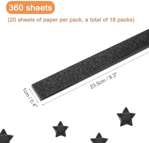 MECCANIXITY 360 Sheets Origami Paper Glitter Stars Papers Black Fold Paper for Beginner Arts Crafts Projects,0.4 x 9.3 Inch