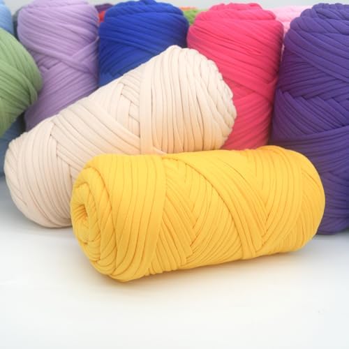 Tshirt Yarn for Crocheting,Lake Blue T Shirt Chunky Elastic Fabric Thick T-Shirt Crochet Yarn for Beginners Crocheting Hand Knitting Bag/Basket/Coasters/DIY Crafts/Home Decor 200G(Lake Blue