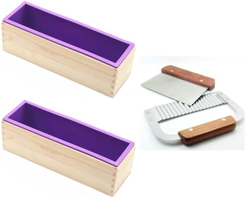2Pcs Soap Silicone Mold Wood Box with 2Pcs Soap Mold Cutter,Purple