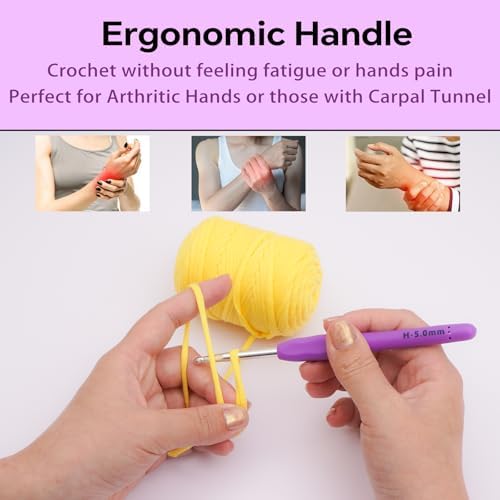 5mm Crochet Hook, Ergonomic Soft Handle for Arthritic Beginners Knitting