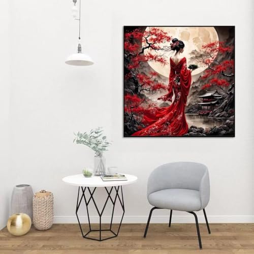 OJTOYART Diamond Art Kits for Adults, Oriental Lady & Moon 5D DiamondPainting Kits for Beginners, DIY Diamonds Dots Paint by Gem Art,Beginner Home Wall Decor 13.79 X 13.79 Inch