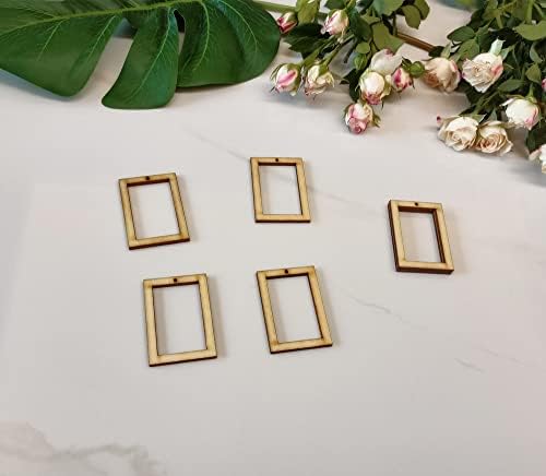 30PCS of Unfinished Wood Rectangle Frame Pendant,Hollow Square Blanks Shape,Wood Earring Hoops for Macrame Crafts DIY Earring (2'')
