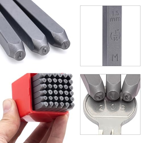 NEIKO 02629A Number and Letter Punch Set with Heat-Treated Steel Punches, Imprinting & Arts and Crafts, 1/16" (1.5MM) Shaft, 36 Pc Stamp Set, Uppercase Letter & Number Punch Set (A-Z / 0-8 / "&")
