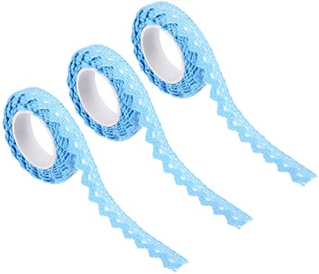 PATIKIL 0.6" Wide 2 Yards Self-Adhesive Lace Tape Lace Ribbon, 3 Pack Cotton Washi Trim Stickers Masking for Craft Scrapbooking DIY Card Making, Sky Blue