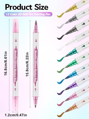 10 Color Metal Giltter 3D Nail Art Pens Set Kalolary Double-ended